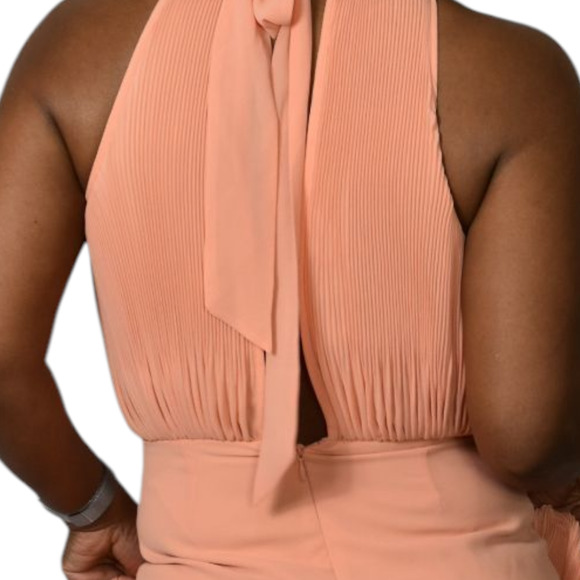 Veronica Beard Lilliana Dress Orange Halter High Neck Plisse Long Evening Gown 2 - Picture 5 of 16